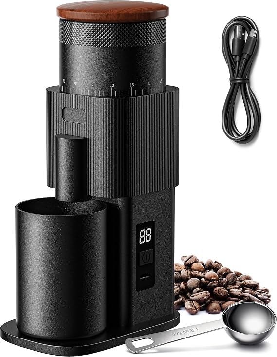Shardor シャーダー オールメタル 単回投与コーヒーグラインダー – 静音dcモーター 家庭用エスプレッソグラインダー バーコーヒーグラインダー 80種類の設定とledパワーディスプレイ付き ブラック