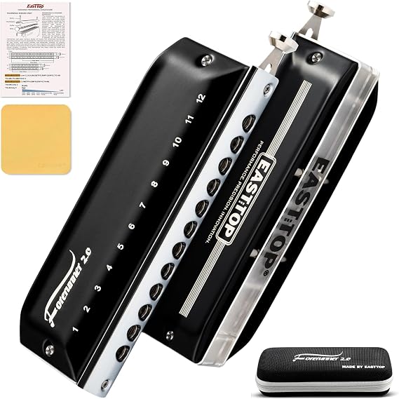 EAST TOP Updated FORERUNNER 2.0 without valves Chromatic Harmonica 12-Hole 48 Tones A Key Chromatic Mouth Organ Harmonica for Adults,Beginners and Students