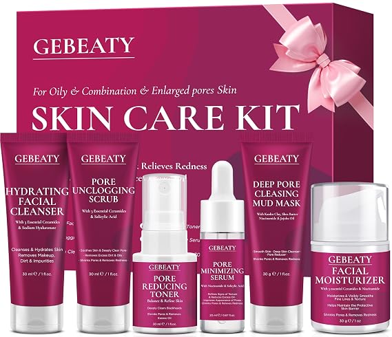 Women Teens Skin Care Set, 6 PCS Skincare Set for Acne Prone & Enlarged Pore Skin W/ Korean Salicylic Acid ,Anti-Allergy ,Deep Clean, Hydrating, Calming, Unclog & Minimize Pores for All Skin Types