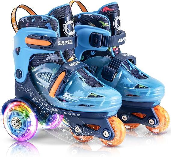 Adjustable Roller Skates for Girls Boys Kids,Fun Illuminating Light Up Flash Wheels Three-Point Type Balance Suitable for Beginners Indoor Roller Skating