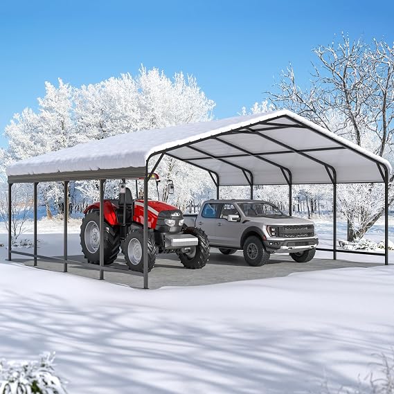 VIWAT 20x20 FT Metal Carport with Heavy Duty Carport Canopy, Carport with Upgraded Support Framework and Reinforced Base, Car Garage Shelter for Car, Boats and Truck