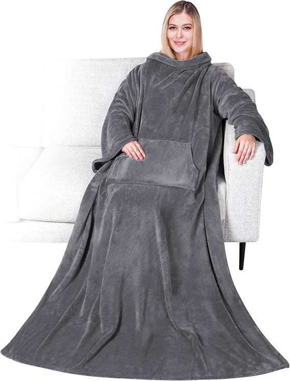 PAVILIA Blanket with Sleeves for Adult Women Men, Soft Warm Wearable Blanket Fleece Wrap Throw, Robe Blanket Gift