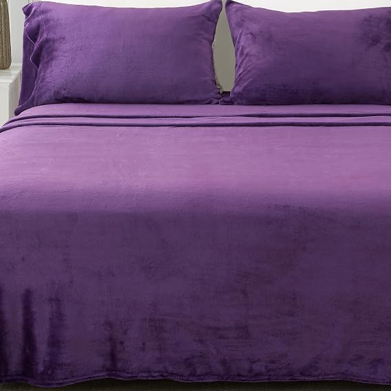 Great Bay Home Extra Soft Velvet Plush Full Micro Fleece Sheet Set | Deluxe Microplush Non Pilling Sheets, Deep Pocket | Lavish Sherpa Velvet Luxe Collection (Full, Purple)