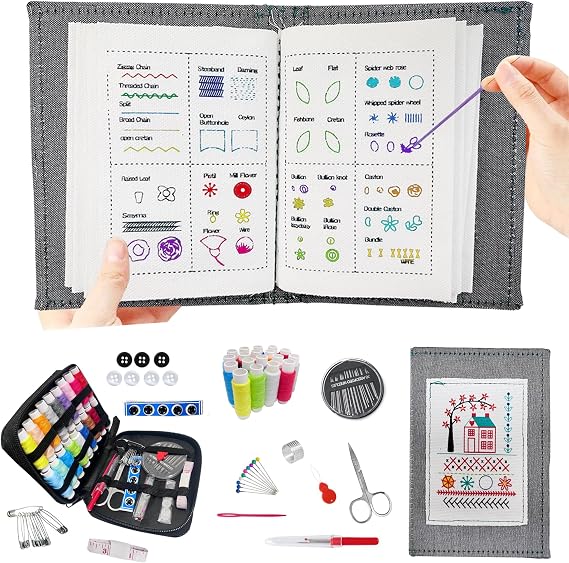 Enboist Embroidery Stitch Book Kit, DIY Sewing Books, Portable Stitch Book | with Tools & Tutorials, Embroidery Kit for birthdays, Mothers Day, Christmas, Beginners and Enthusiast