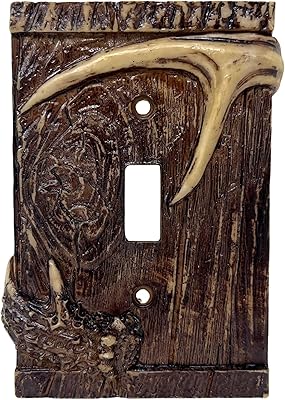 BestGiftEver Single Toggle Decorative Light Switch Cover Plate with Faux Wood and Antler Accents - Rustic Electrical Switch Plate for Lodge Cabin - Ideal for Outdoor Nature-Theme Lovers