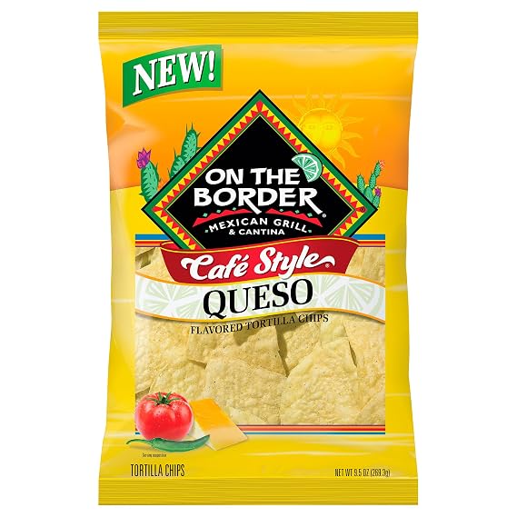 on the Border, Tortilla Chips Queso Flavored, 9.5 Ounce