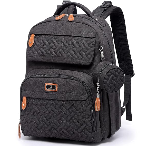 BabbleRoo Diaper Bag Backpack - Travel Large Baby Diaper Bag with Changing pad, Waterproof Baby Bags for Mom & Dad, Unisex Bags with Pacifier Case, Luggage Strap & Stroller Clips Black