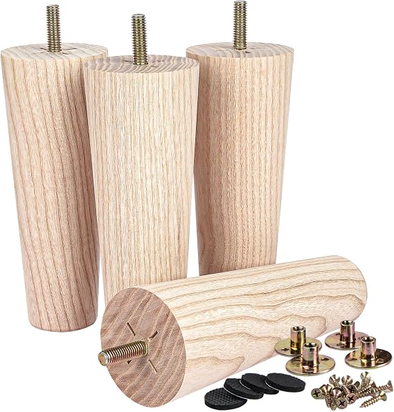 La Vane 4 inch Ash Wood Tapered Furniture Legs 4-Pack with 5/16" Thread