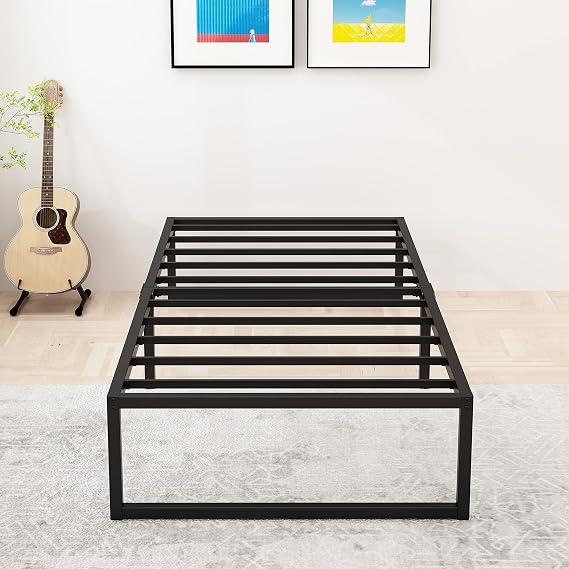 Lutown-Teen 16 Inch Twin Size Bed Frames with Heavy Duty Steel Slat Support