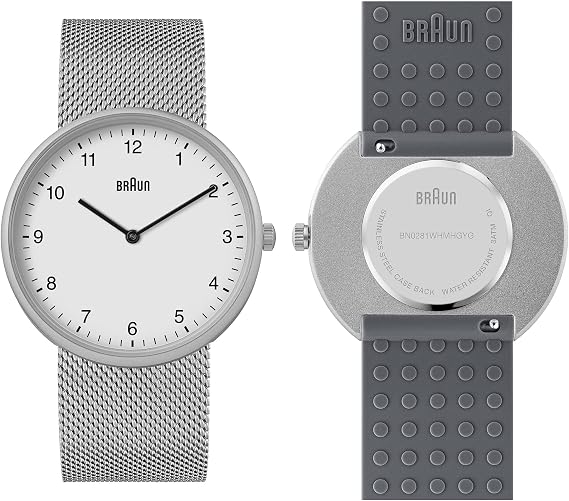 Braun 2 Hand Analog Quartz Watch with Additional Silicone Rubber Strap Quick Release Spring Bars 38mm