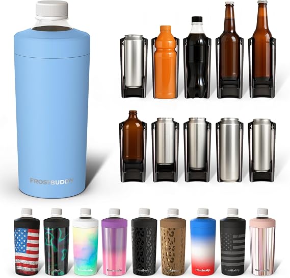 Frost Buddy XL Can Cooler - Fits 12/16/20/24 oz Cans & Bottles (Baby Blue) | Keeps drinks chilled 12+ hrs | No sweat, no condensation | Fits slim & standard cans | Durable, portable design