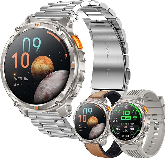 1.7 inch AMOLED Women's Smart Watch with Calls and Whatsapp, Smart Watch with 123 Sports Modes/SpO2/Sleep, Smart Watch 5ATM Waterproof Men's Smartwatch for Android iOS (Silver)