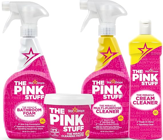 Stardrops - The Pink Stuff - Miracle Cleaning Ultimate Bundle Paste, Multi-Purpose Spray, Bathroom Foam Spray, and Cream Cleaner Ideal for Kitchens, Bathrooms, Outdoors, and More