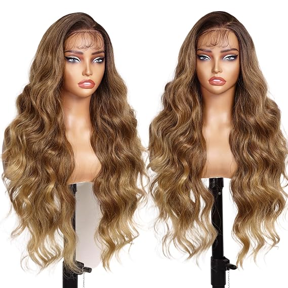 AISI HAIR Honey Brown Ombre 13x4 Lace Front Wig for Women Body Wave 28 Inch