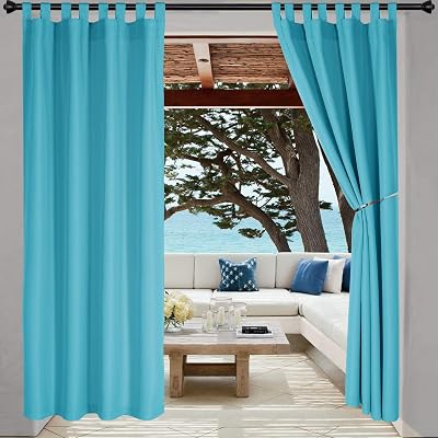 LORDTEX IndoorOutdoor Curtains - Waterproof Tab Top Patio Curtains Sun Blocking Set of 2 Panels Thermal Insulated Curtain for Porch, Pergola, Cabana, Gazebo, 52 x 108 inch, Teal
