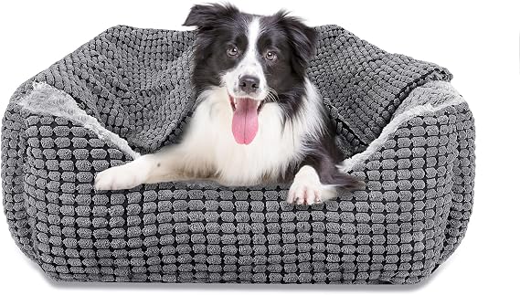 GASUR Dog Beds for Large Medium Small Dogs, Rectangle Cave Hooded Blanket Puppy Bed, Luxury Anti-Anxiety Orthopedic Cat Beds for Indoor Cats, Warmth and Machine Washable (25 inches, Grey)