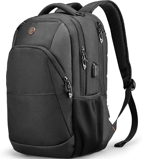 Swissdigital Design Backpack for Men & Women Fit 16 Inch Computer SD1670-01 | Travel Laptop Backpack, College Bag, Business Bag, with USB Charging Port, RFID Protetion Pocket, Water Bottle, Black