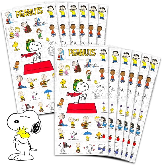Peanuts Stickers Party Favors for Boys & Girls 12 Pack Bundle | Snoopy Sticker Sheets for Kids Birthday Party Goodie Bags - Peanuts Party Supplies