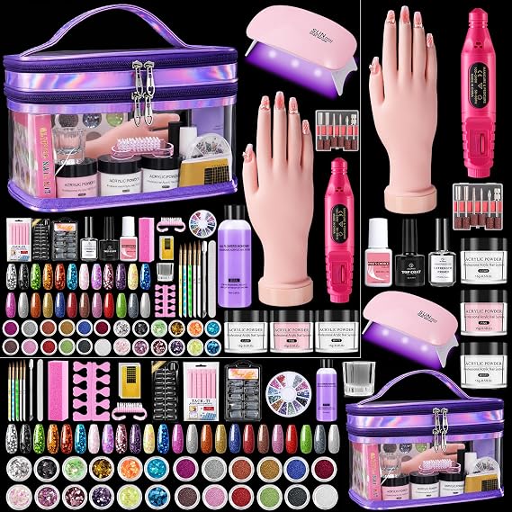 Nail Kit for Beginners with Everything in Gift Bag, Practice Hand, Purple