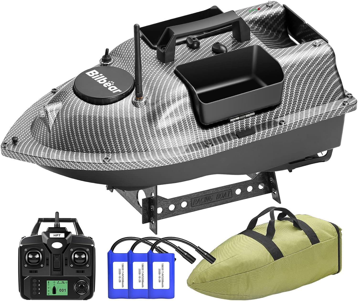 500M Bilbear GPS 3 Hoppers Fishing Bait Boat Carp Fishing Bait Boat Carp Hook Post Boat,LCD Fishfinders with Sonar Sensor,Handbag,Spare Batteries