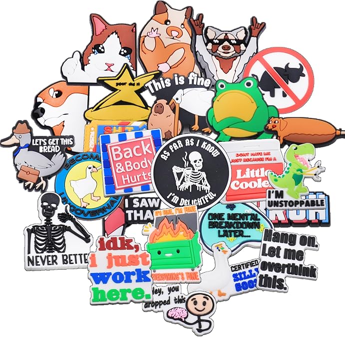 25PCS Funny Shoe Charms Set Cool Fun Accessories for Men Women Girls Boys Teens Meme Sarcastic Charm Humor Meme Silly Goose Clog Decor for Shoes Witty Goofy Hilarious Gift