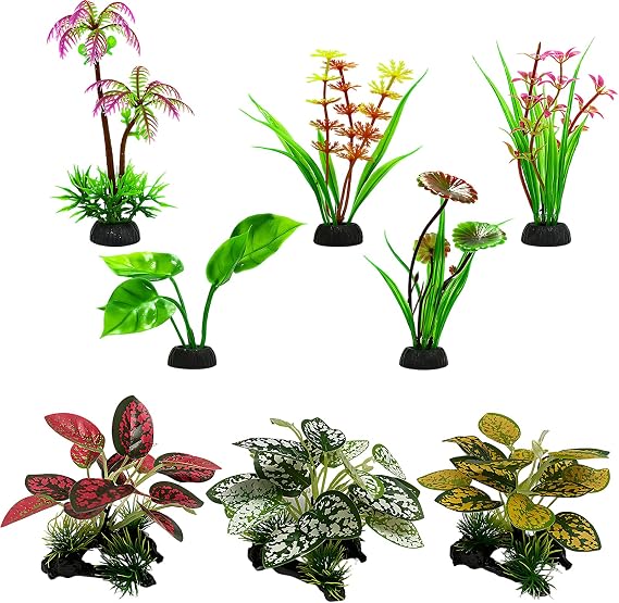 8PCS Tortoise Enclosure Accessories, Vivarium Decoration, Tortoise Accessories, Reptile Plants, Artificial Plants, Realistic Underwater Habitat