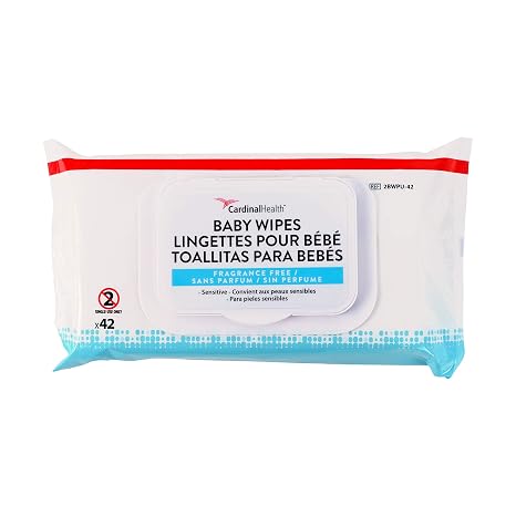 Cardinal Health 2BWPU-42 Premium Baby Wipes - Sensitive, Hypoallergenic, Free of Dyes, Fragrances, Lanolin, Parabens, Phthalates, Sulfates, 1,4-Dioxane and Q-15 -, Case of 24 Packs of 42 Wipes
