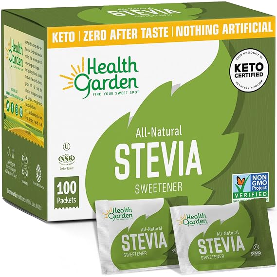 Health Garden Stevia Packets 100 Count, Zero Calorie Sugar Substitute, Keto Certified, Diabetic-Friendly, Non-GMO, Gluten-Free Natural Sweetener for Coffee, Tea & Beverages, Pure Stevia with Erythritol