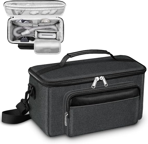 MEDMAX Travel Carrying Bag for ResMed AirMini CPAP Machine and Accessories, Portable CPAP Equipment and Supplies Storage Bag with Shoulder Strap, Organizer Carrying Case with Luggage Strip (Black)
