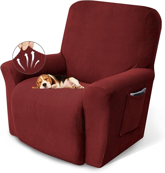 KEKUOU Recliner Chair Covers, 1-Piece Lazy Boy Recliner Covers,Dark Red