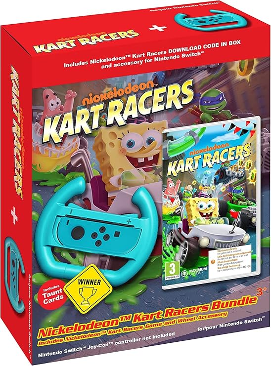Nickelodeon Kart Racers Bundle + Wheel Accessory Nintendo Switch Game [Code in a Box] (Nintendo Switch)