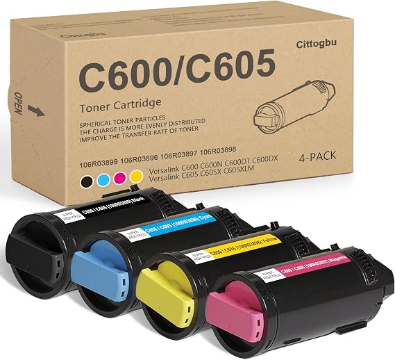 VersaLink C605 C600 Toner Cartridges High Yield 4 Pack - 106R03899 106R03896 106R03897 106R03898 Toner Cartridge Compatible for Xerox C600 C605 C600N C600DT C600DX C605X C605XLM Printers(1BK/1C/1M/1Y)