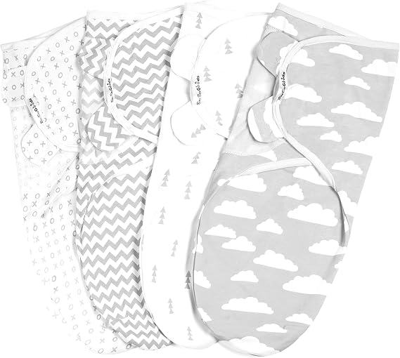BaeBae Goods Swaddle Blanket, Adjustable Infant Baby Swaddling Wrap Set of 4, Baby Swaddling Wrap Blankets for Boys and Girls Made in Soft Cotton (0-3 Months)