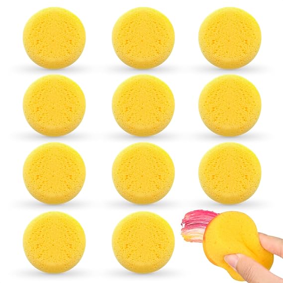 12 Pcs Pottery Sponges for Clay Paint Sponge for Painting, Watercolor, Pottery, Sculpting & Ceramics Durable Synthetic Clay Sponge, Round Artist Sponges for Crafts, Face Painting & Leather Care