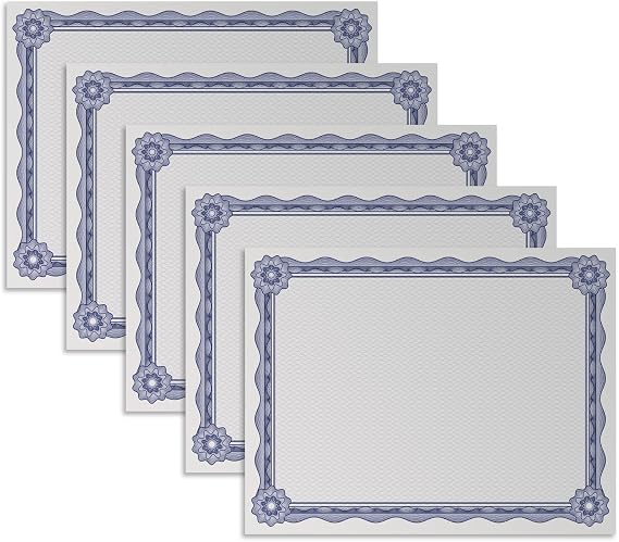 TEETOOKEA 50 Sheets Certificate Paper 8.5 x 11 for Printing, Customizable Blank Award Certificates, 140GSM Diploma Paper with Border for Graduation, Achievement Award, Recognition Document, Navy Blue