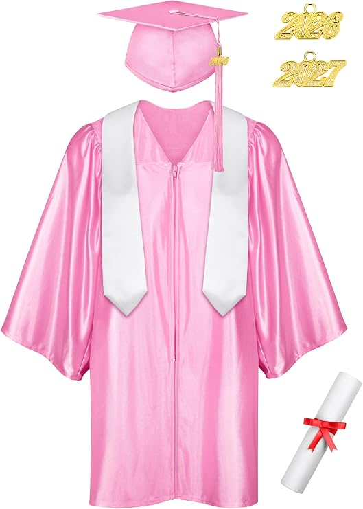 SOMSOC 7 Pieces Preschool Kindergarten Graduation Gown Cap Sash Set with 2026, 2027 Tassel Charms, Certificate for Toddler