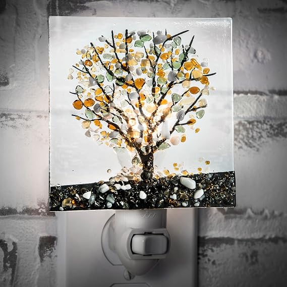 J Devlin Glass Art Autumn Tree Fused Glass Night Light with Switch