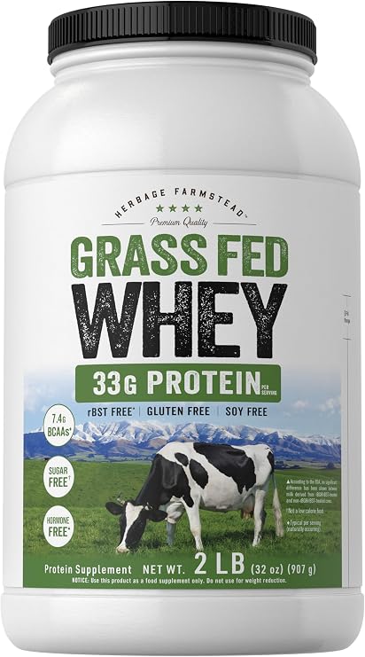 Carlyle Grass Fed Whey Protein Powder | 2lb | 33g of Protein Per Serving | Unflavored | Sugar and Hormone Free | Non-GMO and Gluten Free Supplement | By Herbage Farmstead | Sugar and Hormone Free | Unflavored | Vegetarian, Non-GMO and Gluten Free Supplement | By Herbage Farmstead