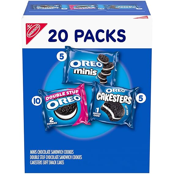 OREO Lovers Variety Pack, Cookies & Snack Cakes, 20 Snack Packs | OREO Minis, OREO Double Stuf Chocolate Sandwich Cookies, OREO Cakesters Soft Snack Cakes, Individually Wrapped