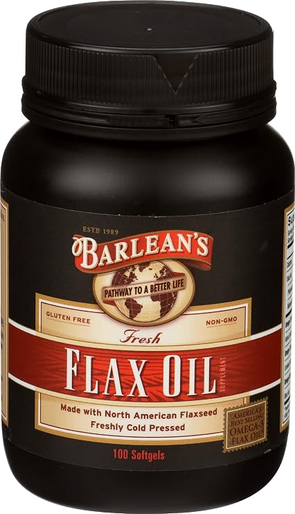 Barlean's Flaxseed Oil Softgels, Omega 3-6-9, 1650mg ALA, Non-GMO, 100ct | Cold-pressed flax seed oil, ALA omega 3-6-9, Non-GMO, Gluten-free, Easy-to-swallow softgels, Supports heart, skin & hair