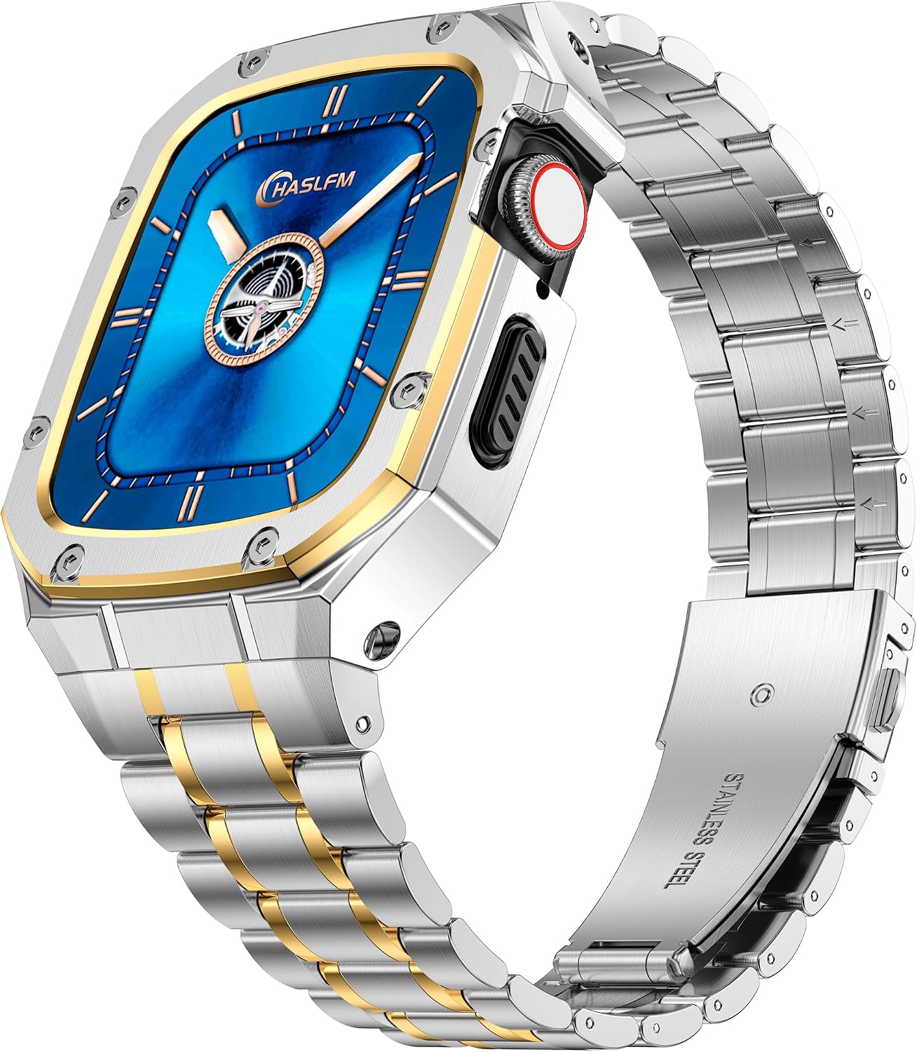 HASLFM Stainless Steel Watch Band with Case Compatible with Apple Watch UltraUltra 249mm 98745mm41mm 654SE44mm40mm 32142mm38mm,Metal Strap and Rugged Protective Cover for iWatch Bands Cases Men
