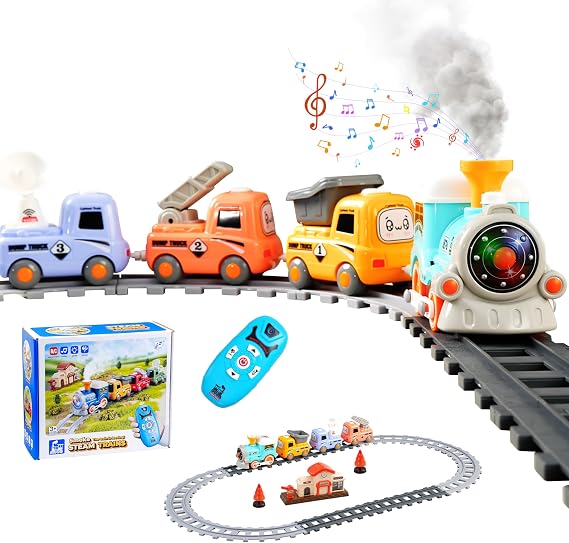 Steam Train Set for Toddlers 3-5, Remote Control Electric Train Toy