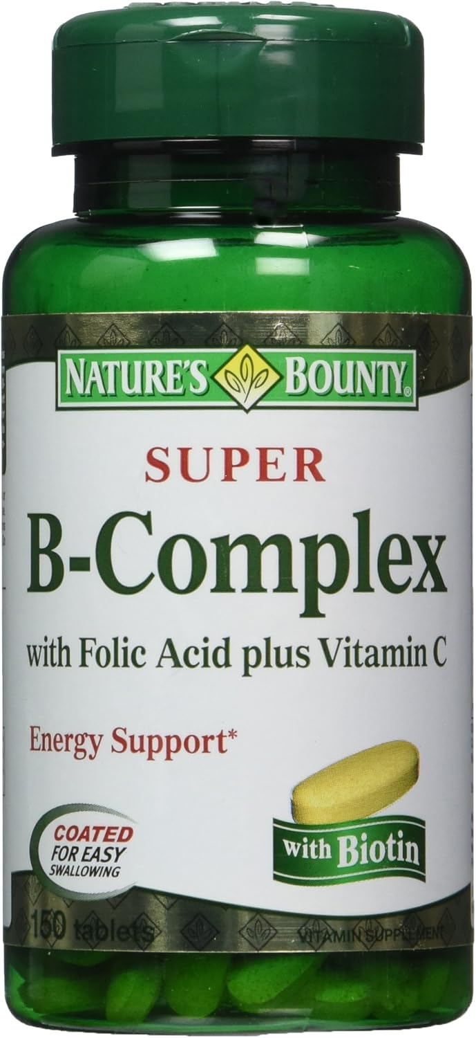 Nature&amp;#39;s Bounty Super B-complex with Folic Acid Plus Vitamin C, 300 Tablets 2 X 150 Count Bottles