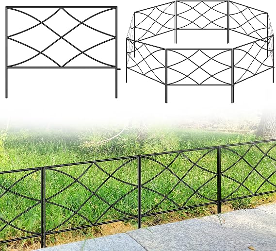 Thealyn Decorative Garden Fence Metal Fence Border 40cm x 2.75m Fence Panels No Dig Fence Landscape Fencing for Flower Bed Yard Animal Barrier (Black)