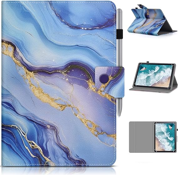 DETUOSI Universal Case for 10.1 Inch Tablet | Travel Portable Protective PU Leather Stand Shell Case with 4 Fixed Rings For All Kinds of 9.6-10.5 inch Tablet,Blue Marble