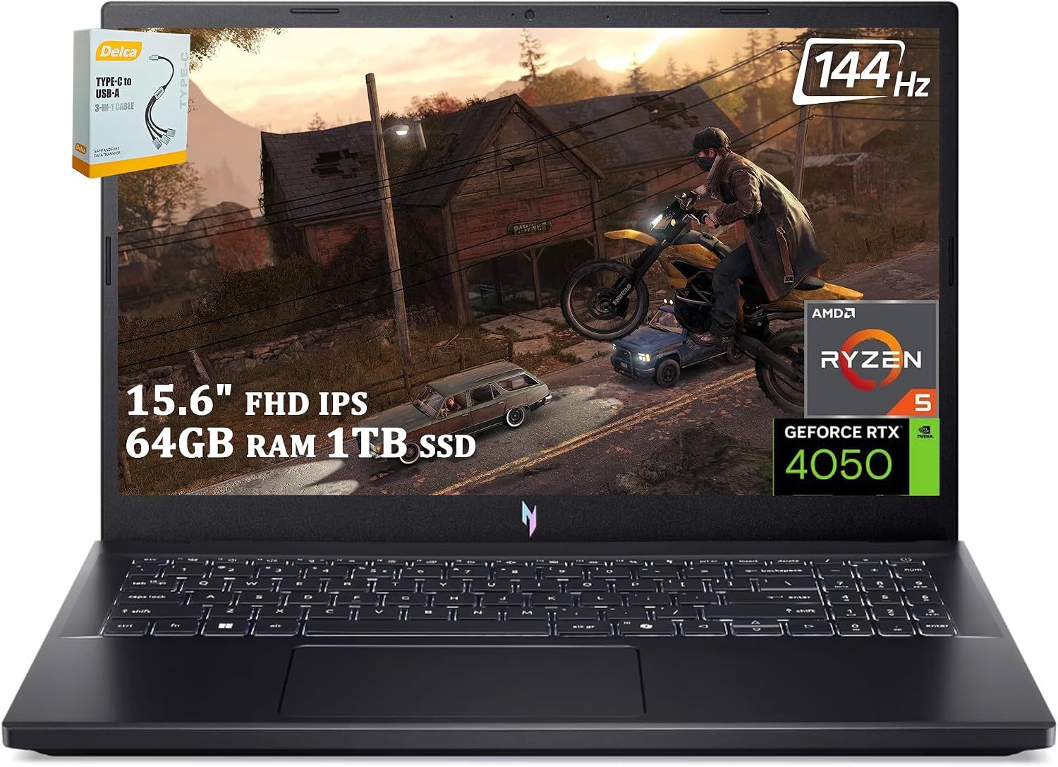 acer Nitro V 15 Gaming Laptop | 15.6 FHD 144Hz IPS Display | AMD 6-core Ryzen 5 7535HS Processor | 64GB RAM 1TB SSD | NVIDIA GeForce RTX 4050 | Backlit USB-C Win11 wDLCA Accessory