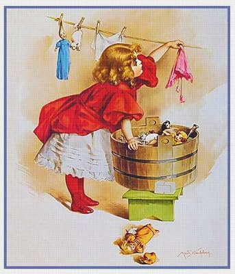 Orenco Originals Girl Washing Dolls Clothes by Maud Humphrey Bogart Counted Cross Stitch Pattern