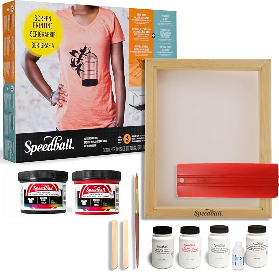 Speedball Intermediate Screen Printing Kit - Make Your Own Custom T-Shirt Prints - 2 Fabric Inks, Silk Screen Frame, Drawing Fluid, Squeegee, Instructions - Made in USA