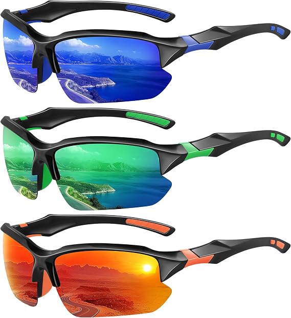3 Pack Polarized Sports Sunglasses Men,UV Protection Half Frame Sun Glasses
