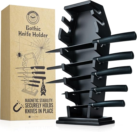 Coffin knife holder has 14 Magnets for 7 knives- Gothic Kitchen Decor and Goth Kitchen Accessories, Gothic Knife Holder, Halloween Knife Holder for Goth Kitchen, Littlesy (Without Knives)